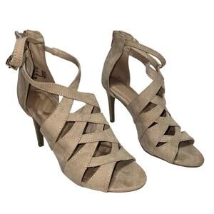 Christian Siriano Criss Cross Strappy Nude Heels Sandals Pump size 6.5
